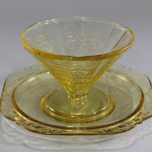 Vintage Federal Glass, Amber Madrid Pattern, Cone-shaped Footed Sherbet and Saucer, Depression Glass