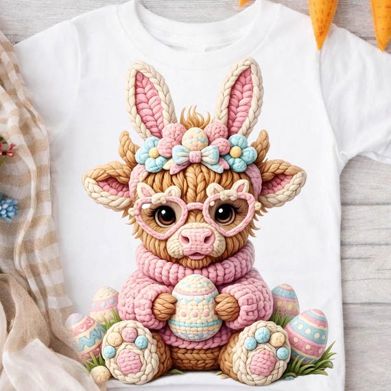 Easter Png faux Yarn Chunky Crochet easter Highland cow easter Cow png chunky yarn bunny Highland Cow T Shirt Graphic cow clipart Easter