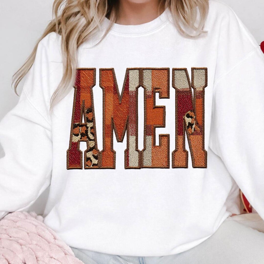 Amen Faux Embroidery PNG Patchwork Lettering Rustic Fabric Stitch ...