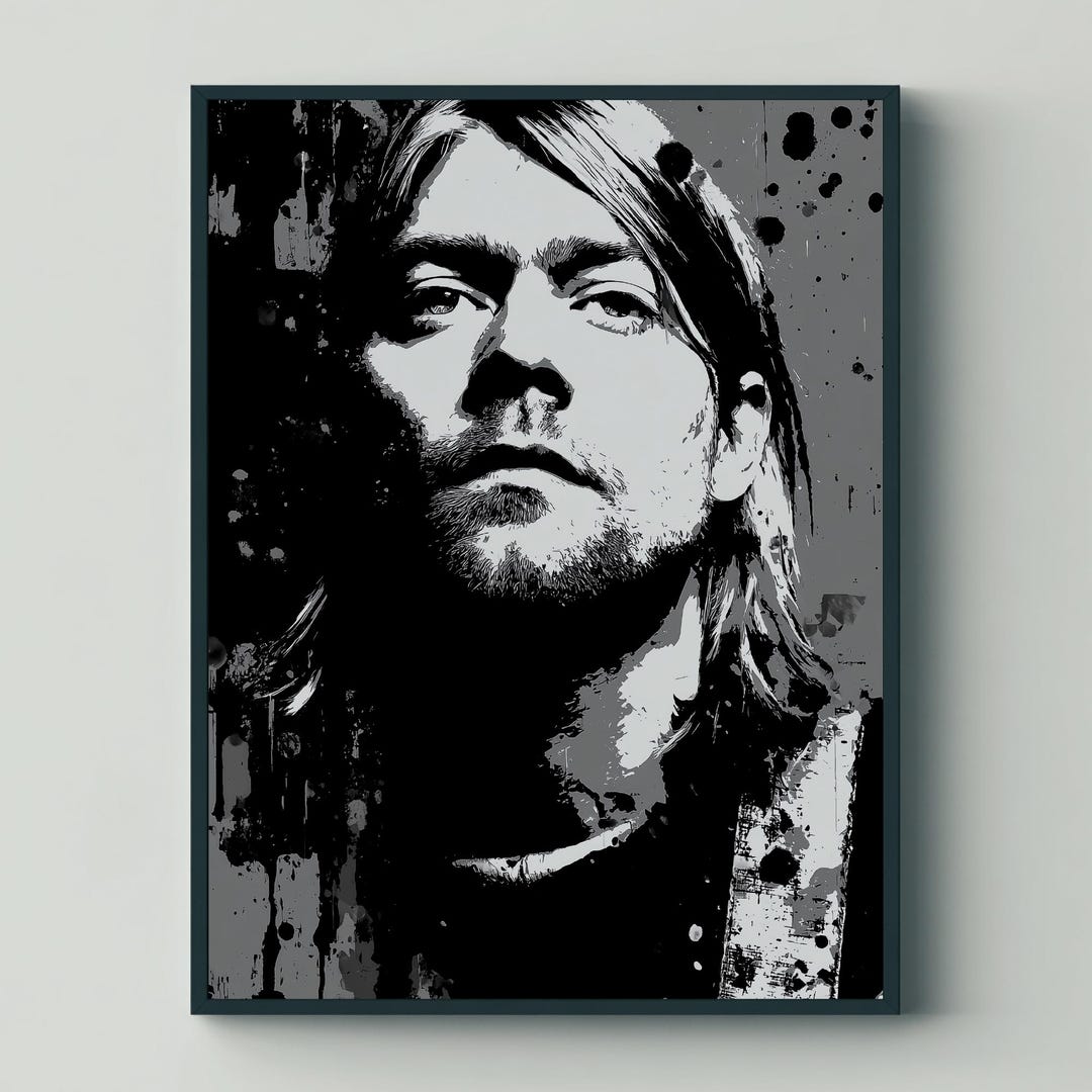 Kurt Cobain Poster #3 | Nirvana Frontman Art | Moody Musician Portrait ...