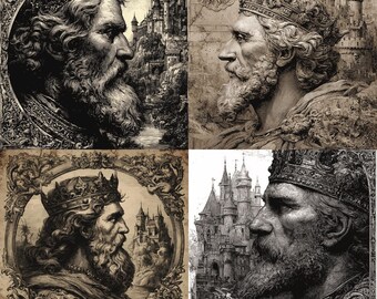 Medieval Kings Clipart Pack #1 | Vintage Style | Digital Download | DIY Craft | Junk Journal Pack