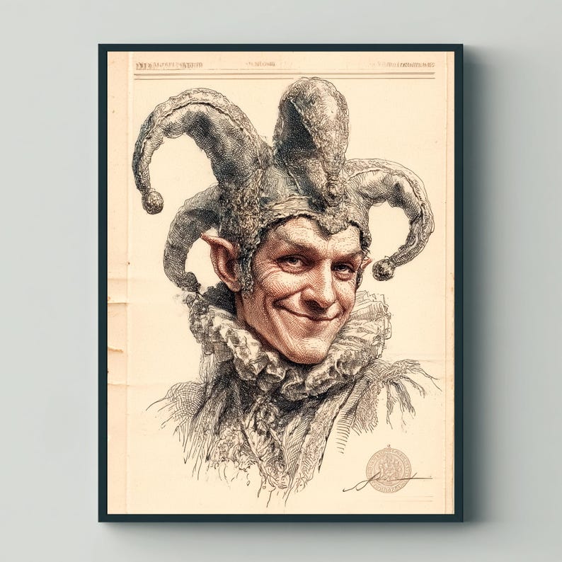 Jester Ruffle Banner Medieval Poster: Jester #13 | Court Fool Wall Art | Gothic Old World ...