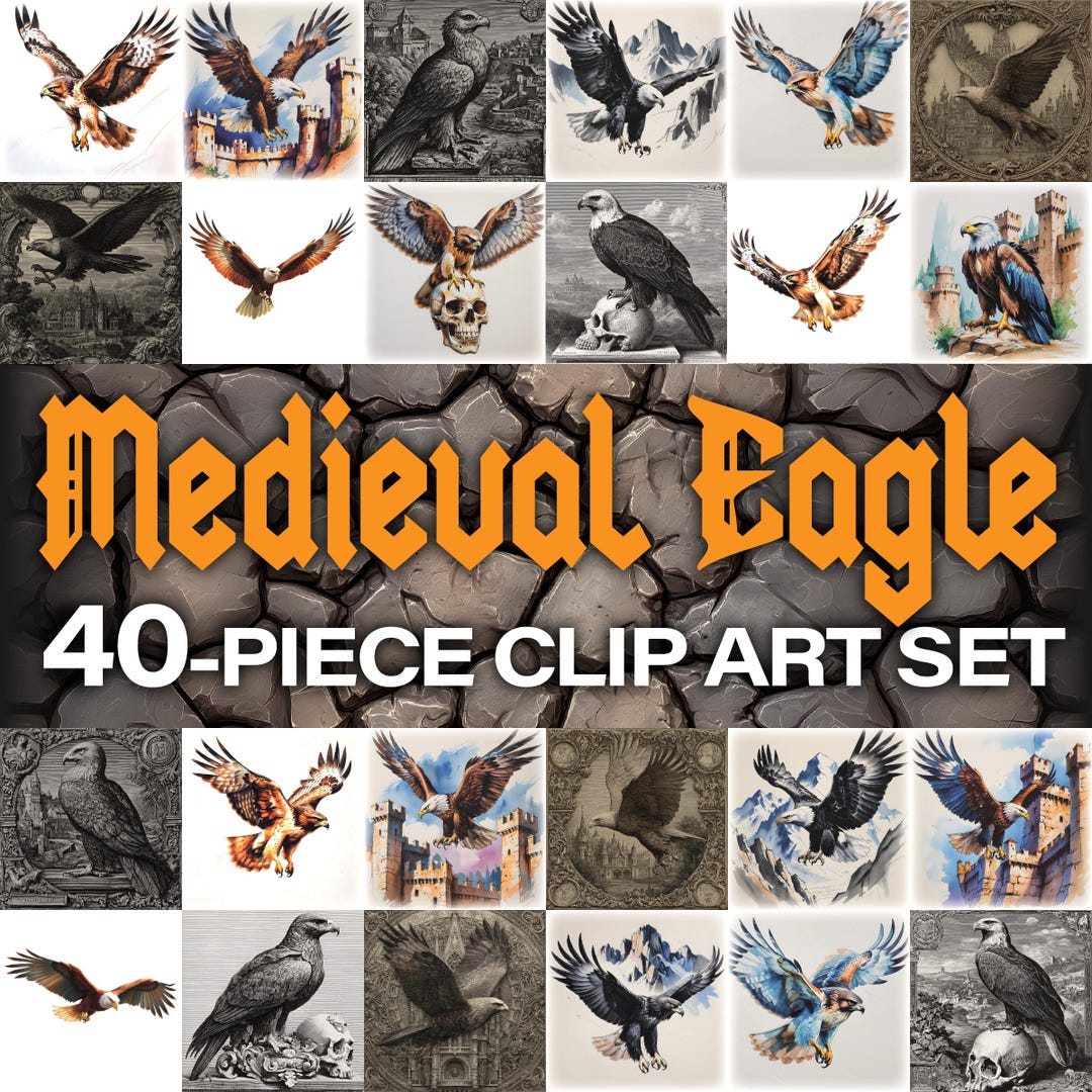 Medieval Eagle Clipart Set: 40 Vintage Birds in Watercolor and ...