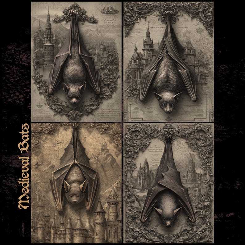 Medieval Gothic Bat Clipart Set: 20 Vintage Occult Illustrations, Dark ...