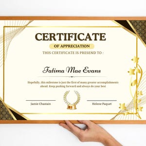 Elegant Gold Foil Appreciation Certificate, Formal Recognition