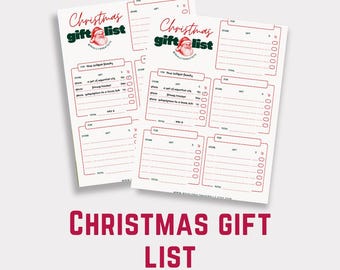 Moderne kerstcadeaulijst afdrukbare, rood-witte vakantieplanner