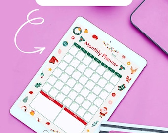 Maandelijkse kerstplanner, handgetekende vakantieorganisator (digitale download)