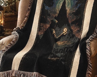 Dark Fantasy Wizard Tower Blanket | Gothic Cozy Reading Nook Decor
