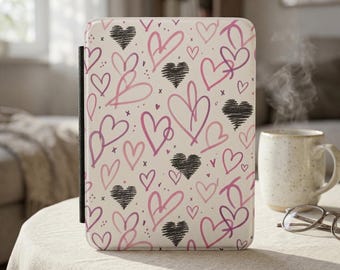 Romantic Heart Kindle Case | Pink & Black Love Pattern E-Reader Cover | Cute Bookish Kindle Sleeve | Cozy Reader Gift | Valentines Aesthetic