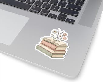 Stacked Vintage Books sticker | Kiss-cut paperback floral sticker