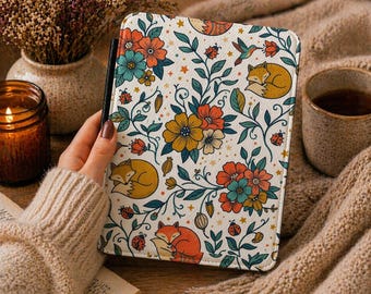 Funda para Kindle con diseño de zorro estilo cottagecore / Funda floral para Kindle con temática literaria / Funda para lector electrónico con adorables animales del bosque / Regalo acogedor para lectores