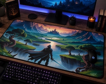 Epic Fantasy Landscape Desk Mat | Magical World Mouse Pad, RPG Gamer Setup