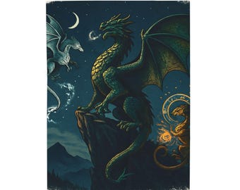 Manta de felpa de terciopelo con diseño de dragón de fantasía / Manta con diseño de perca estrellada