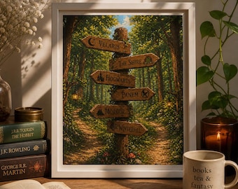 Fantasy Forest Sign Art Print | Bookish Poster | Velaris Shire Hogwarts Panem Winterfell Decor | Whimsical Woodland Wall Art