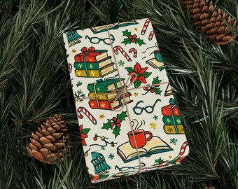 Book Lover Christmas Wrapping Paper, Holiday Gift Wrap