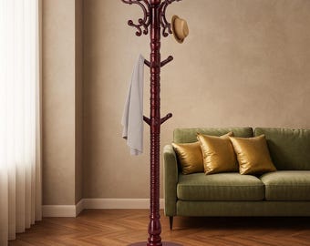 Birch Wood Coat Rack Stand | Vintage Style, 14 Hooks
