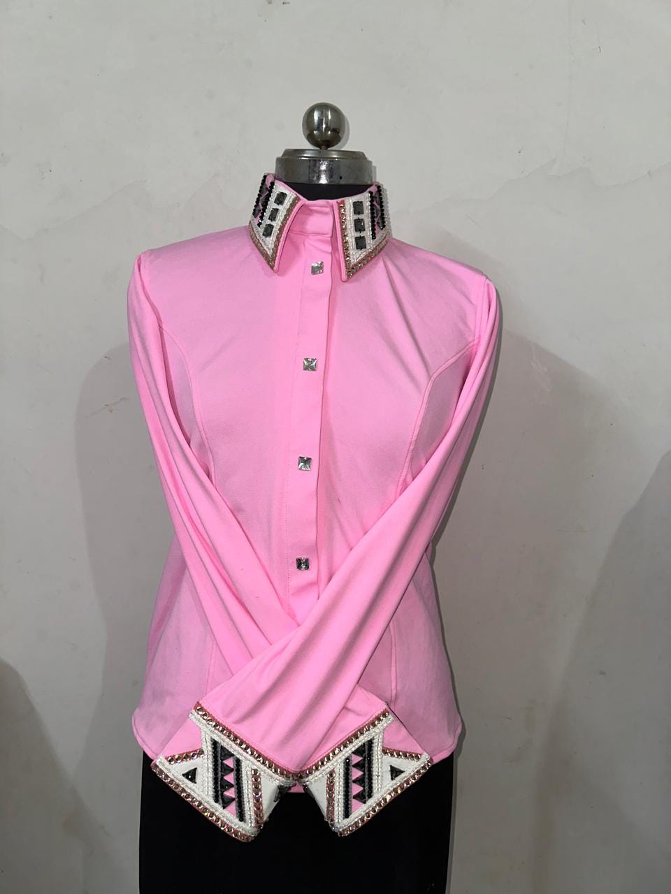 Pink Rhinestone Show Shirt Custom Crystal Detailing Rodeo Competitions