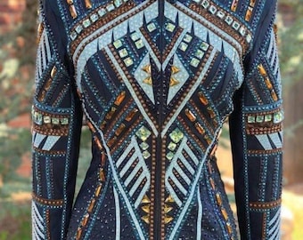 Giacca da showmanship blu, giacca da concorso western, giacca da concorso equestre, giacca da show da donna, giacca da equitazione, giacca da lavoro artigianale, giacca da show personalizzata