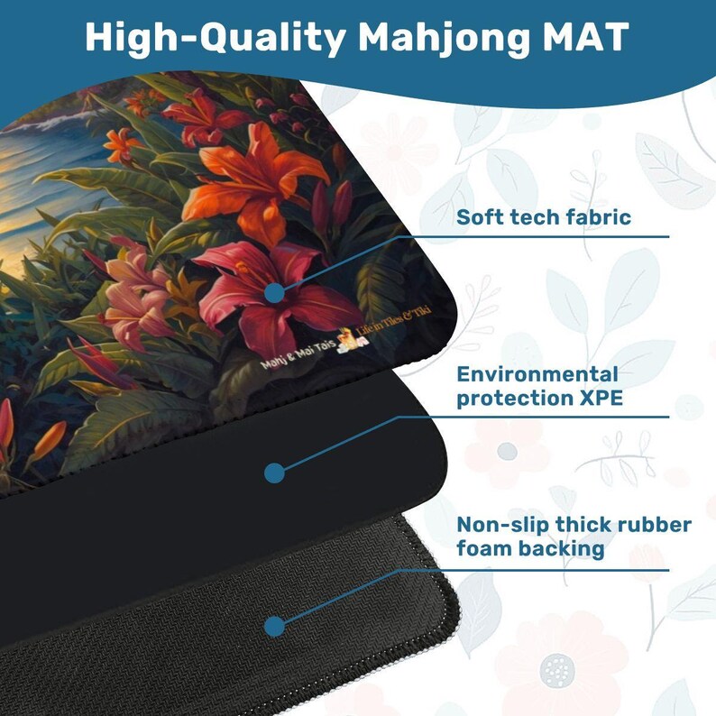 Palms and Blooms Sunset Mahjong Mat 31.5"x31.5" (Ship Rolled up) image 5