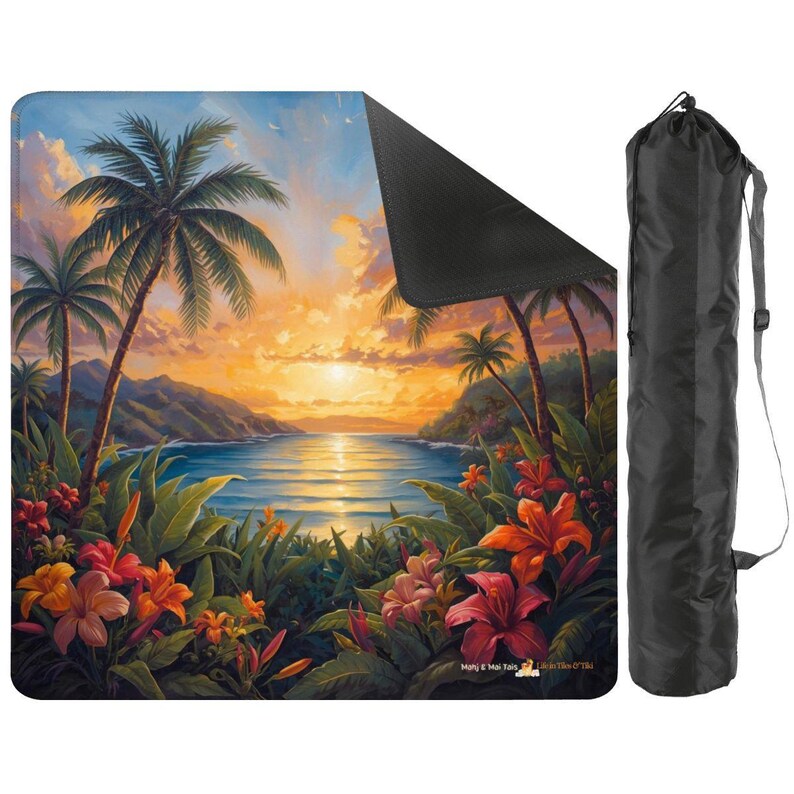 Palms and Blooms Sunset Mahjong Mat 31.5"x31.5" (Ship Rolled up) image 2