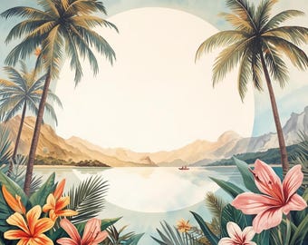 Palms and Blooms Mahjong Mat 31.5"x31.5" (Ship Rolled up)