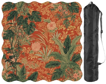 Flowers and Fronds Scalloped Mahjong Mat 31.5"x31.5" (Ship Rolled up)
