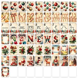 Vintage Christmas- Mahjong Tile Label Stickers image 1