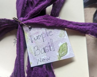 Purple basil hand dyed cotton distressed ribbon-24 yards