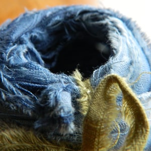 Faded Denim - Rustic denim blue cotton distressed skinny ribbon - 24 yards