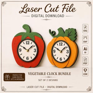 Pumpkin & Bell Pepper Clock Patterns: Laser Cut SVG Files (Set of 2)