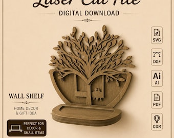 Love Tree Wall Shelf: Romantic Digital Design (Laser Cut Files)