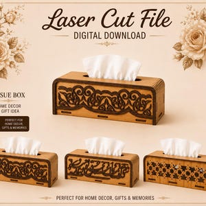 Floral Tissue Box Holder SVG Bundle: 5 Unique Laser Cut Designs