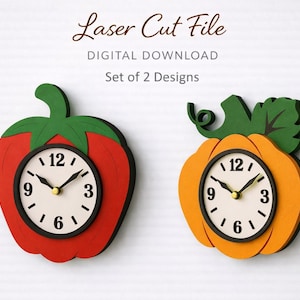 Klokpatronen pompoen en paprika: lasergesneden SVG-bestanden (set van 2)