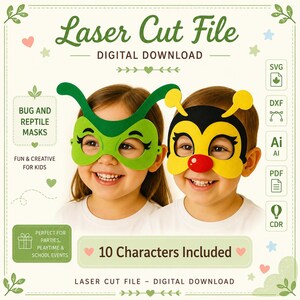 Utskrivbara djurmasker: Insekter och reptiler (10 digitala designer)