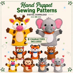 Hand Puppet Sewing Patterns Bundle | Felt Animals, (Digital Download)