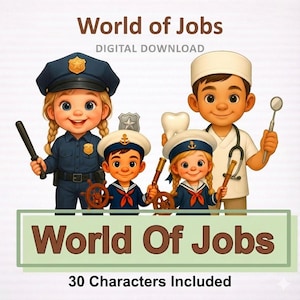 Kids Jobs Clipart Bundle: 30 Cartoon Professions for Learning
