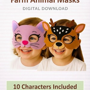 Pack de máscaras de animales de granja / Manualidades DIY, Obra escolar (Archivos digitales)
