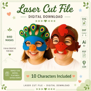 Máscaras de aves: águila, cuervo, búho y pato - Archivos de manualidades para niños