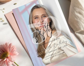 Minimalist 50th Birthday Invitation Template, Modern Fiftieth Birthday Invite, Editable Canva Digital Download