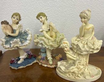 Vintage K’s Collection Porslinsballerinafigurer – Spetsklänning, Set om 3