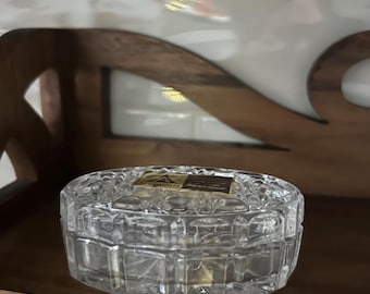 vintage Annahütte Echt Bleikristall boîte à bijoux en cristal avec boîte d'origine | Boîte à bijoux ovale en cristal au plomb | Cristal allemand de collection