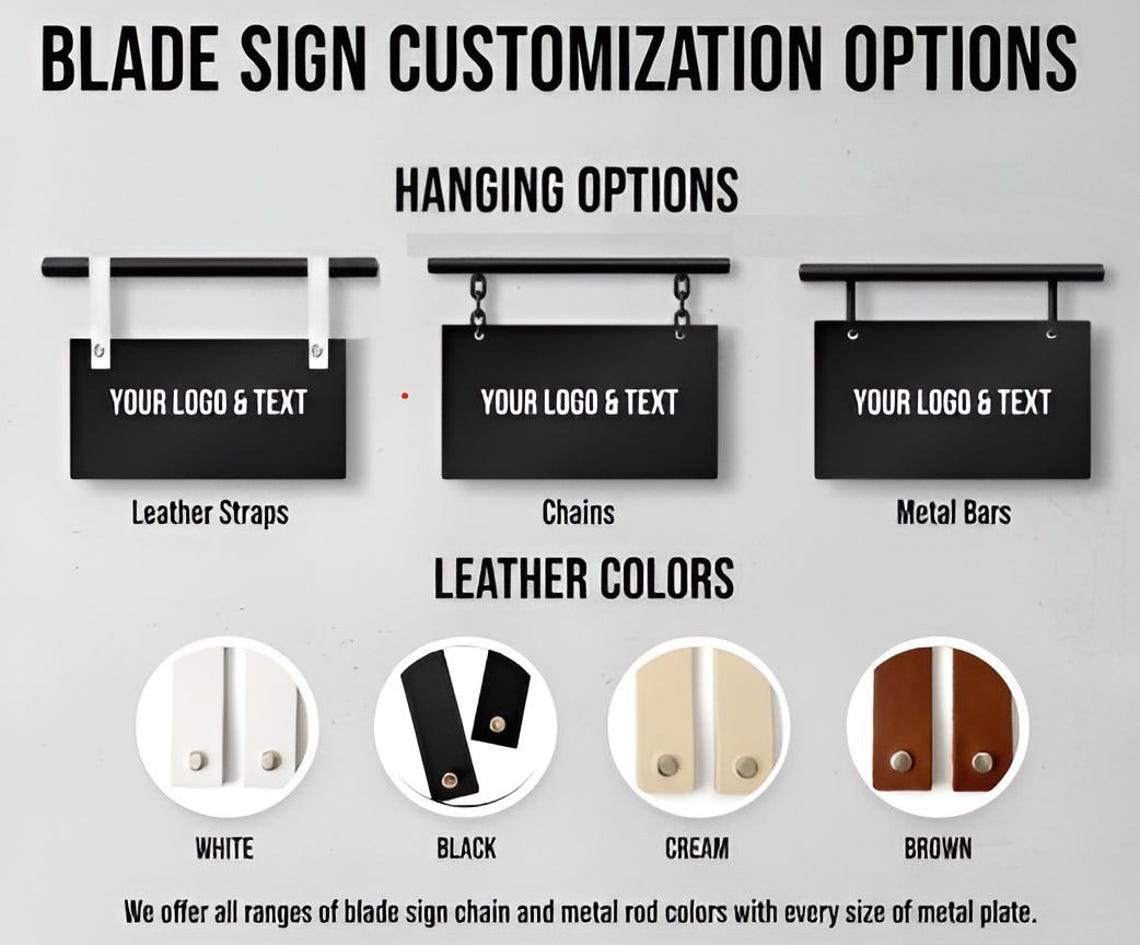 Outdoor Hanging Blade Business Sign | Double-sided Custom Metal ...