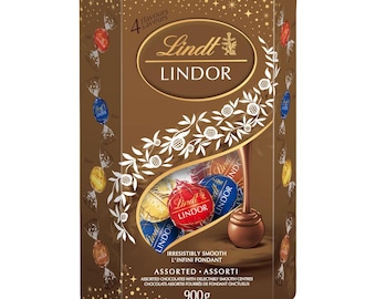 Lindt Lindor geassorteerde chocoladetruffels, 900 gram, assortiment van 4 smaken chocoladetruffels: hazelnoot, melk, wit en puur