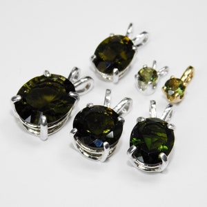 Faceted Moldavite Pendant: Czech Tektite, Sterling Silver or 14K Gold