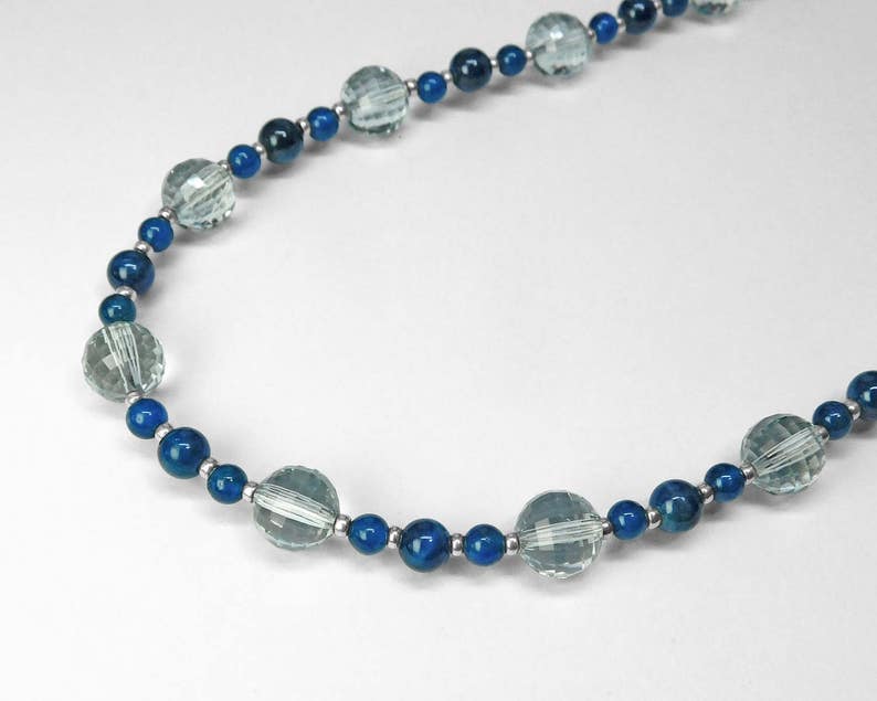 Natural Swiss Blue Topaz and Blue Apatite Necklace in Silver 15.5in length image 2