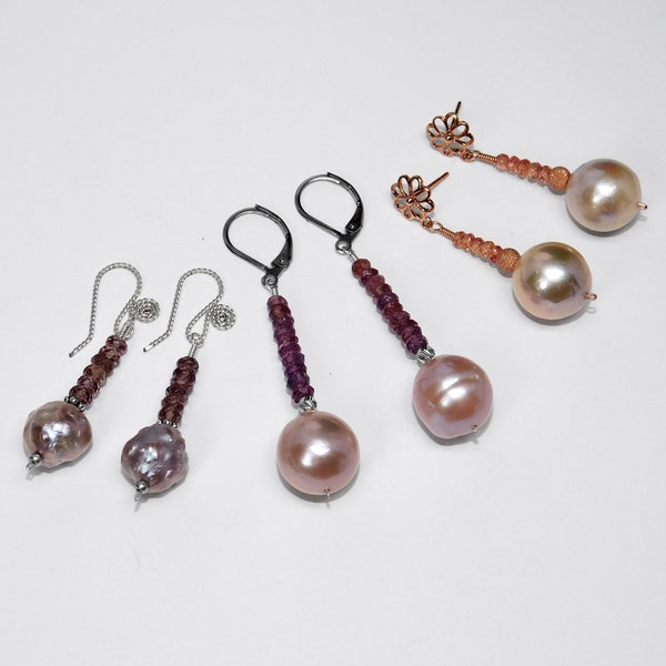 Rare, Pearl Earrings in Silver and Gold - Sapphire and Color Change Garnet - Choice of 3