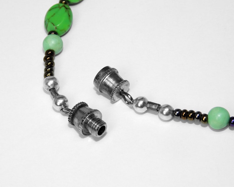 Natural Lime Turquoise Necklace with Hill Tribe Silver December Birthstone Lime Green Color- Egyptian Silver Beads Dragonfly Pendant