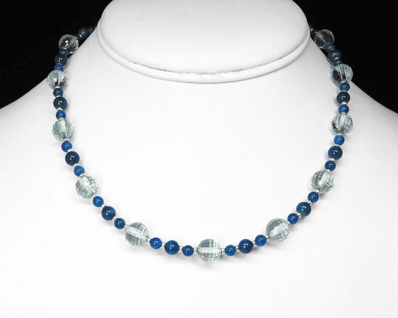 Natural Swiss Blue Topaz and Blue Apatite Necklace in Silver 15.5in length image 1