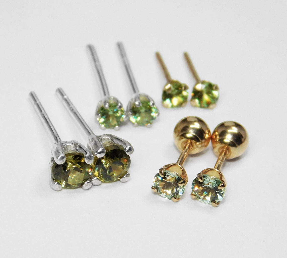 Green Stud Earrings Demantoid Fluorescent Etsy