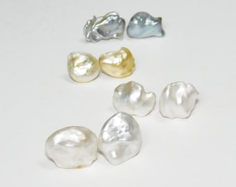 South Sea and Tahitian Keshi Stud Earrings, Natural, Uncultured, Wild Pearls, Choice